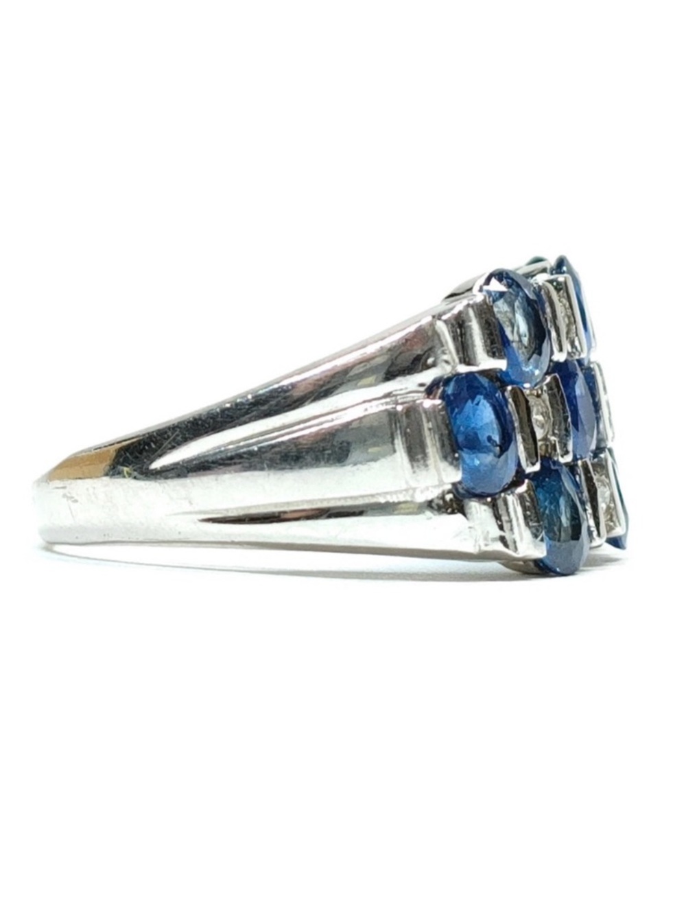 Platinum Blue Sapphire & Diamond Multi-Row Ring - Picture 7 of 11